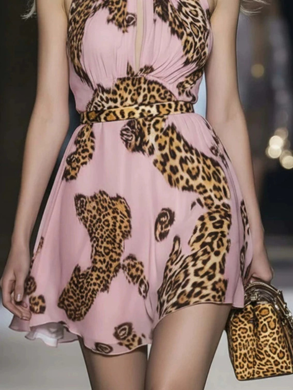 H&M   Vintage Flowy Vacation Backless Collared Pink Mini Dress